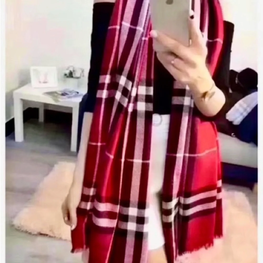 Red Plaid Nova Check Men's Burb*rry Style Red Scarf
